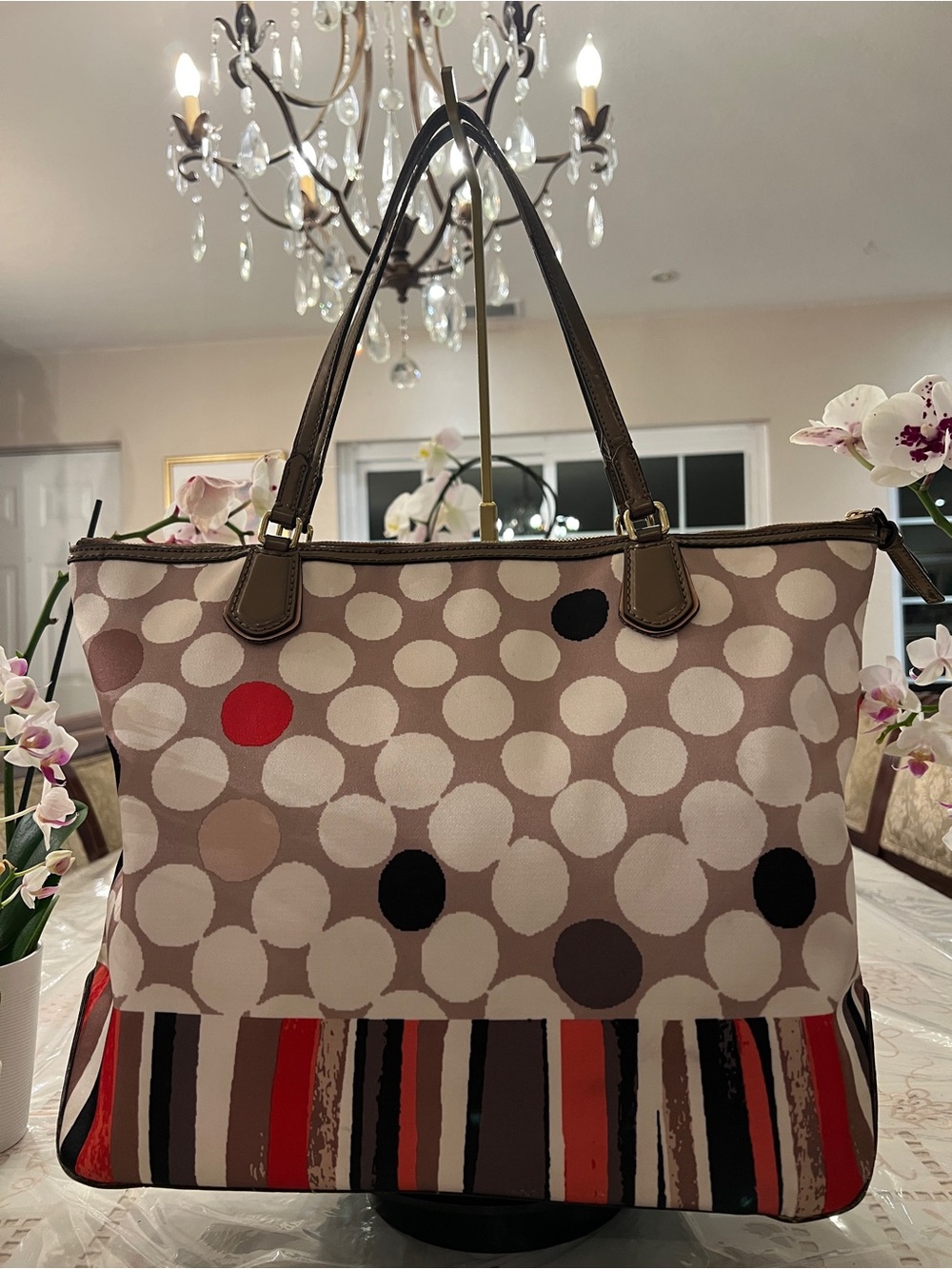 Coach Poppy Dot Print Tote Bag Style 25124 | Red Satin Lining | Shoulder Bag - Picture 3 of 16
